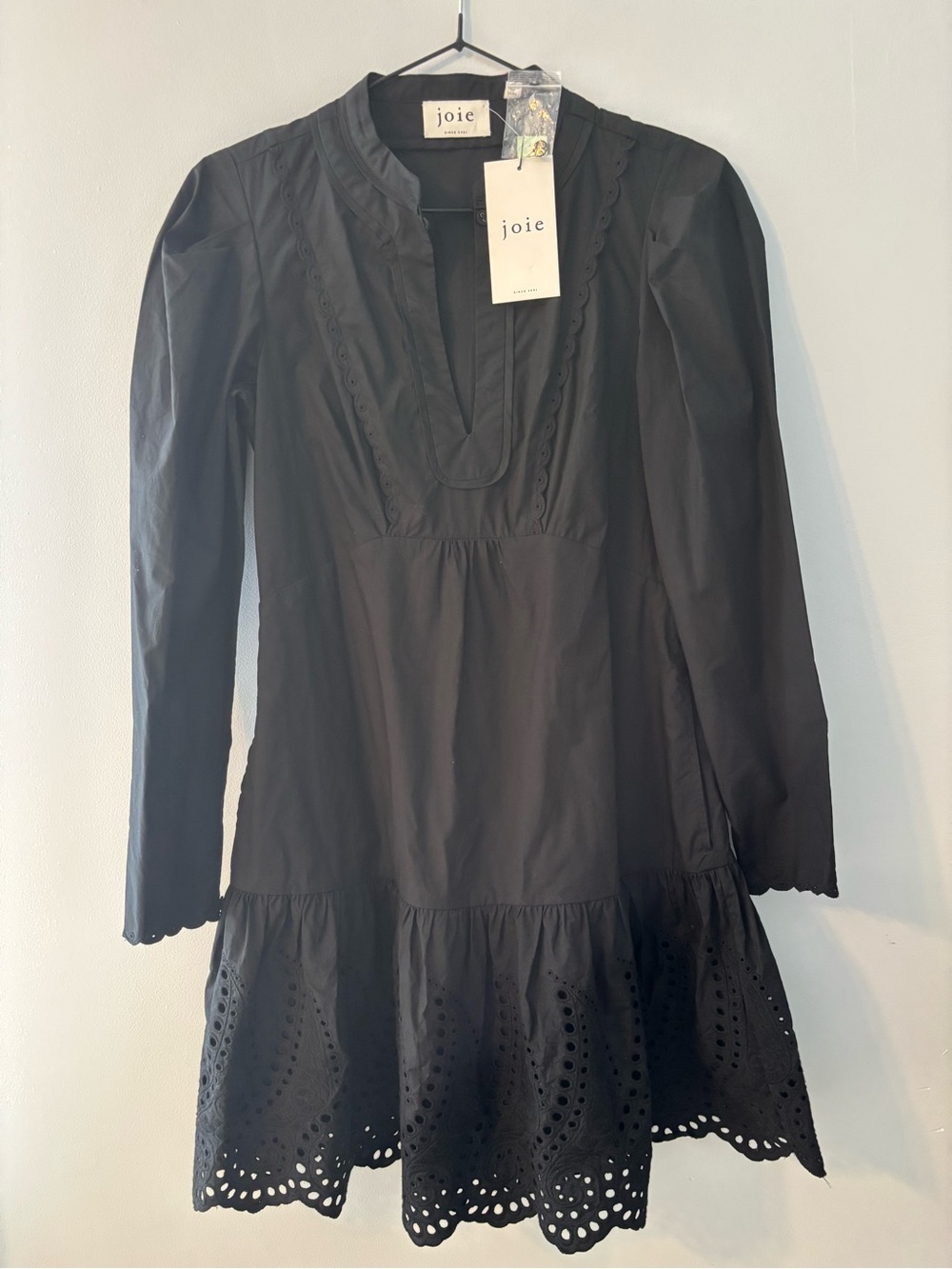 Joie Black Eyelet-Trim V-Neck mini Dress
